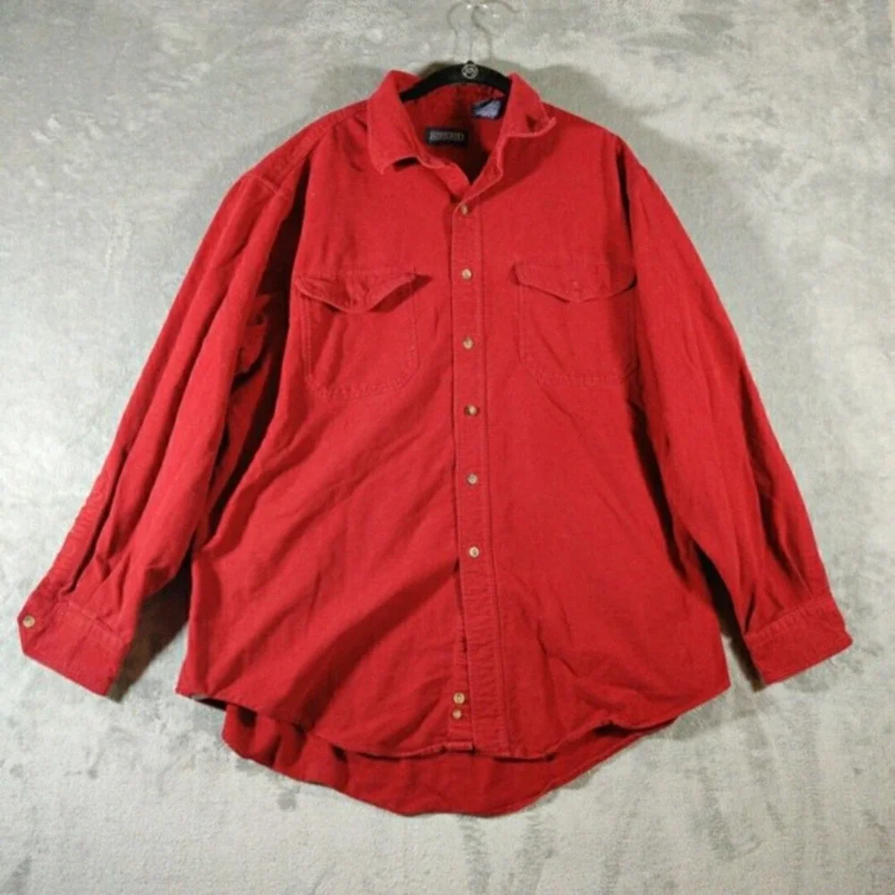 Lands End Shirt Mens XL 17-17.5 Red3 Button‎ Down Long Sleeve Normcore Basic